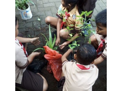 Siswa menanam tumbuhan